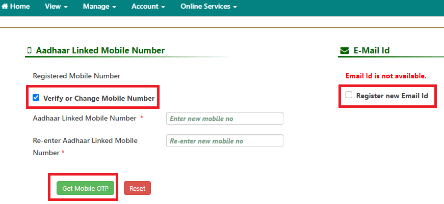pf mobile number update process