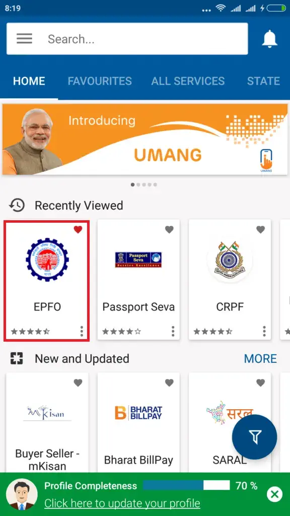 umang app epfo
