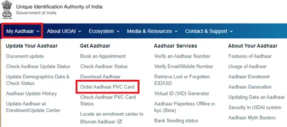 order pvc aadhar card online